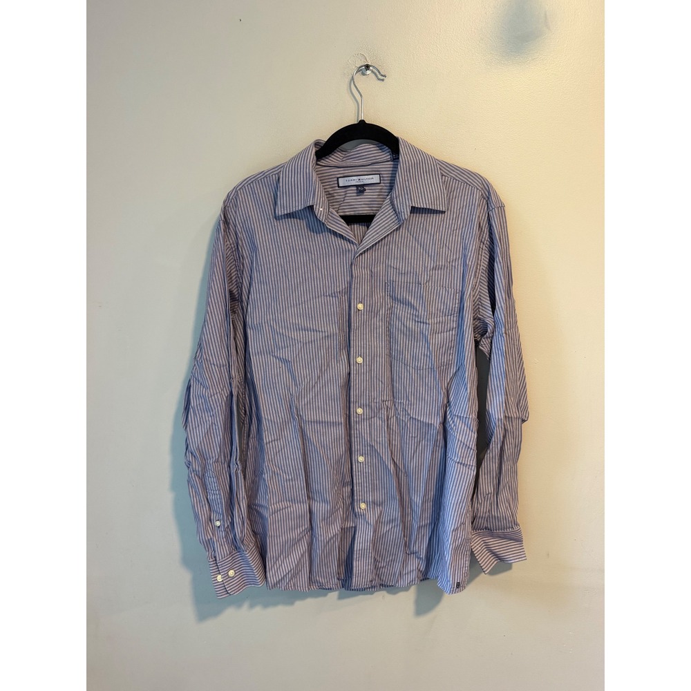 Tommy Hilfiger Ithaca Mens Blue Striped Button Down Shirt 15.5 34-35 M LS